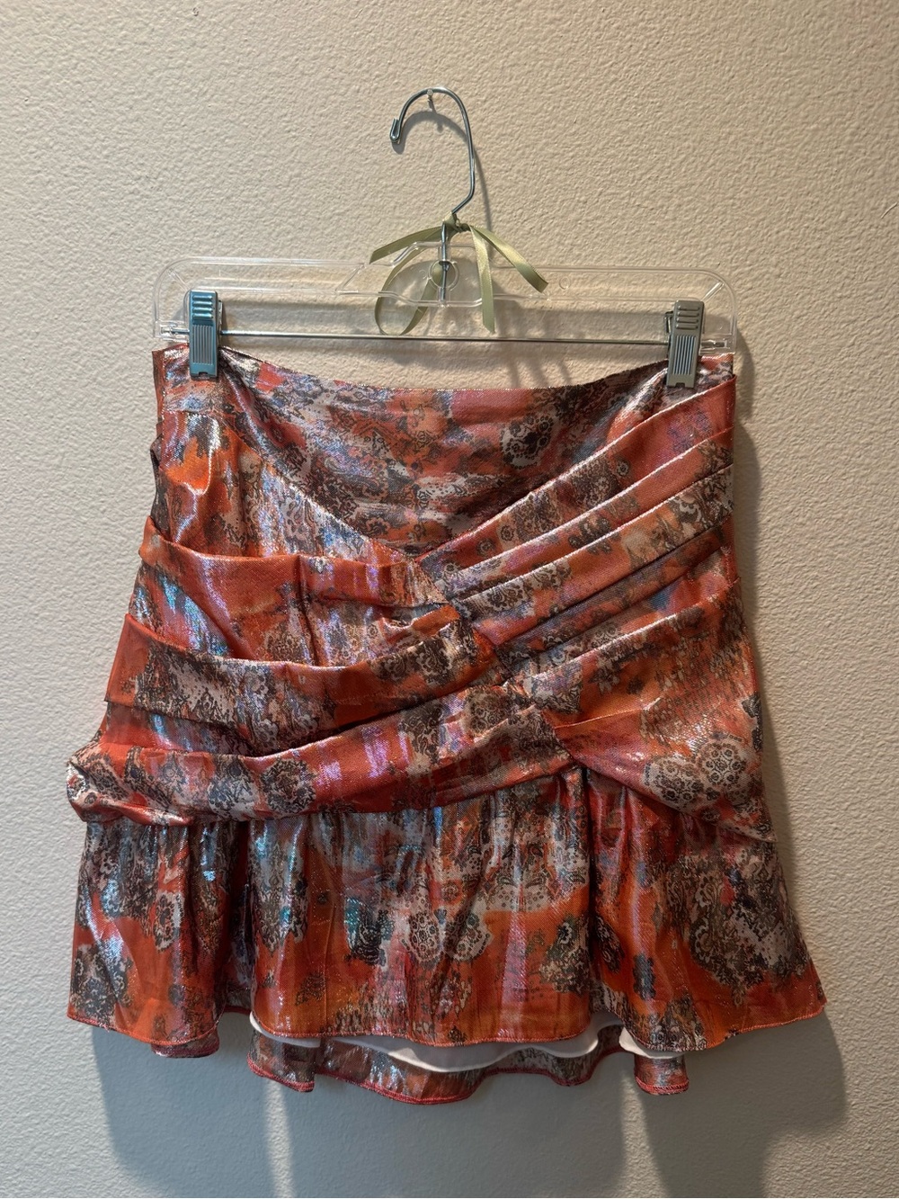 IRO Orange Floral Satin Ruffle Mini Skirt